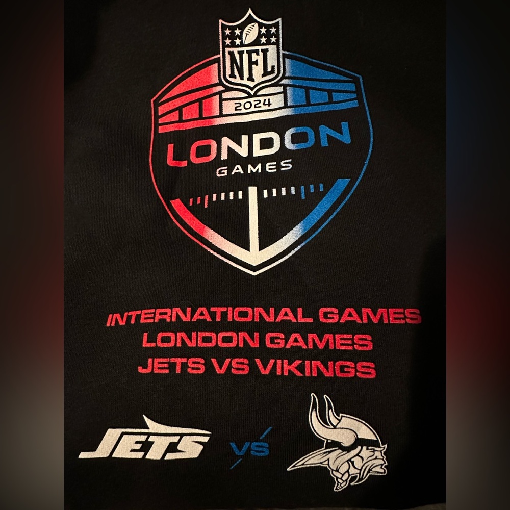 NWT Official Black Nike NFL Jets vs. Vikings London Games Sweatshirt